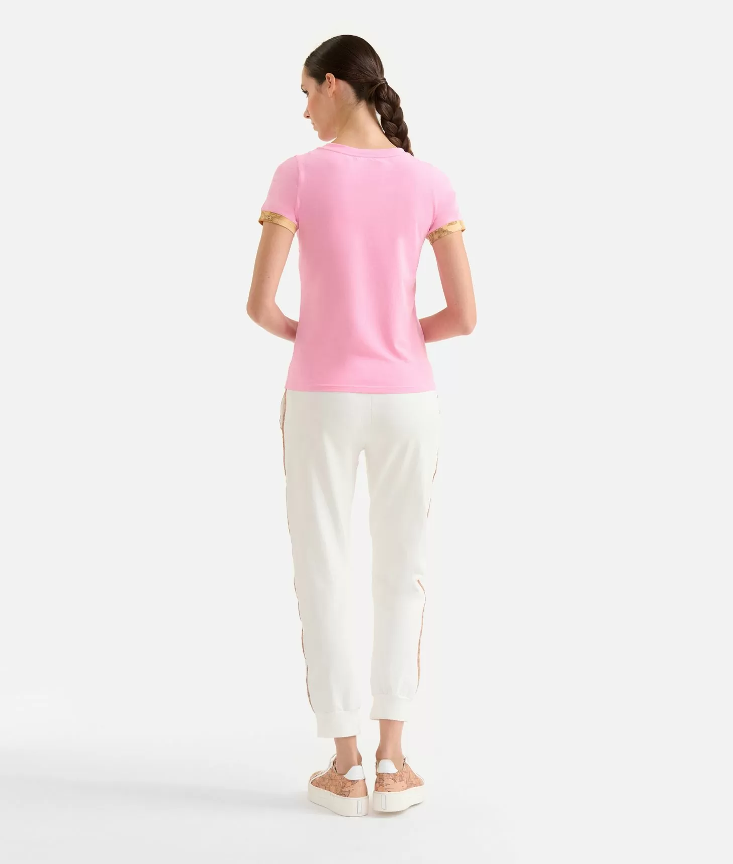 Alviero martini 1a classe T-shirt in jersey di cotone stretch con dettaglio Geo Classic Rosa Confetto Nuovo