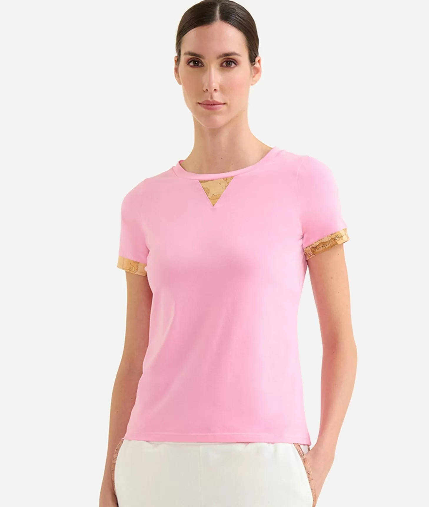 Alviero martini 1a classe T-shirt in jersey di cotone stretch con dettaglio Geo Classic Rosa Confetto Nuovo