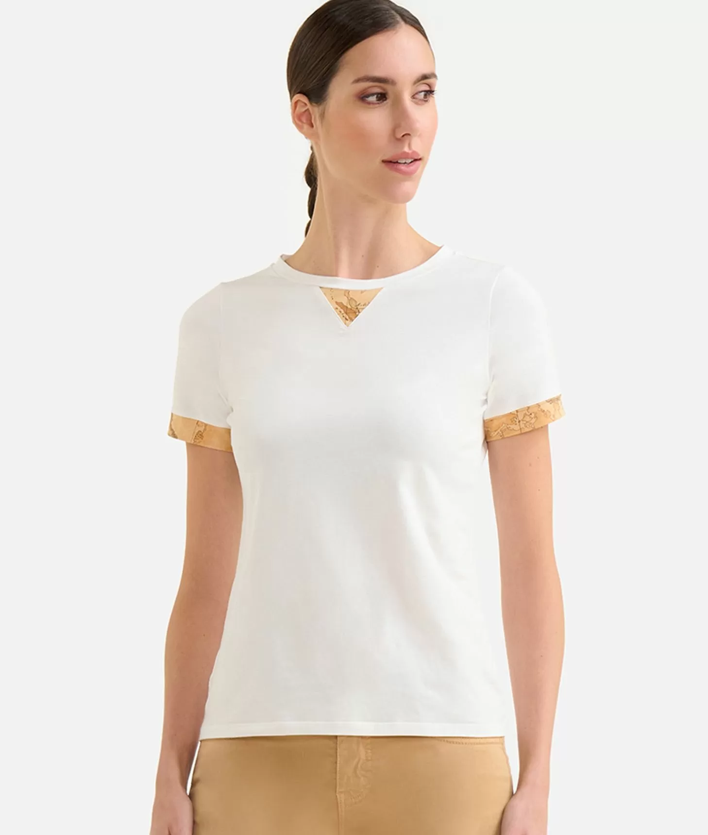 Alviero martini 1a classe T-shirt in jersey di cotone stretch con dettaglio Geo Classic Gesso Qualità