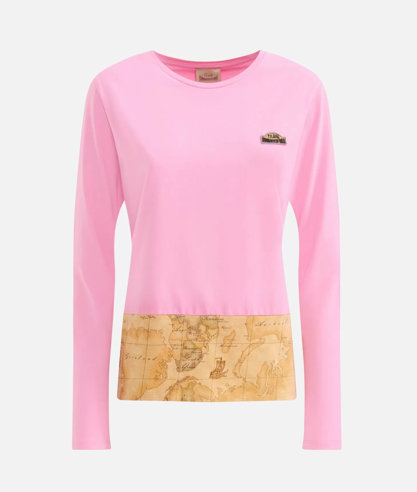 Alviero martini 1a classe T-shirt a maniche lunghe in jersey di cotone stretch con fondo Geo Classic Rosa Confetto Vendita
