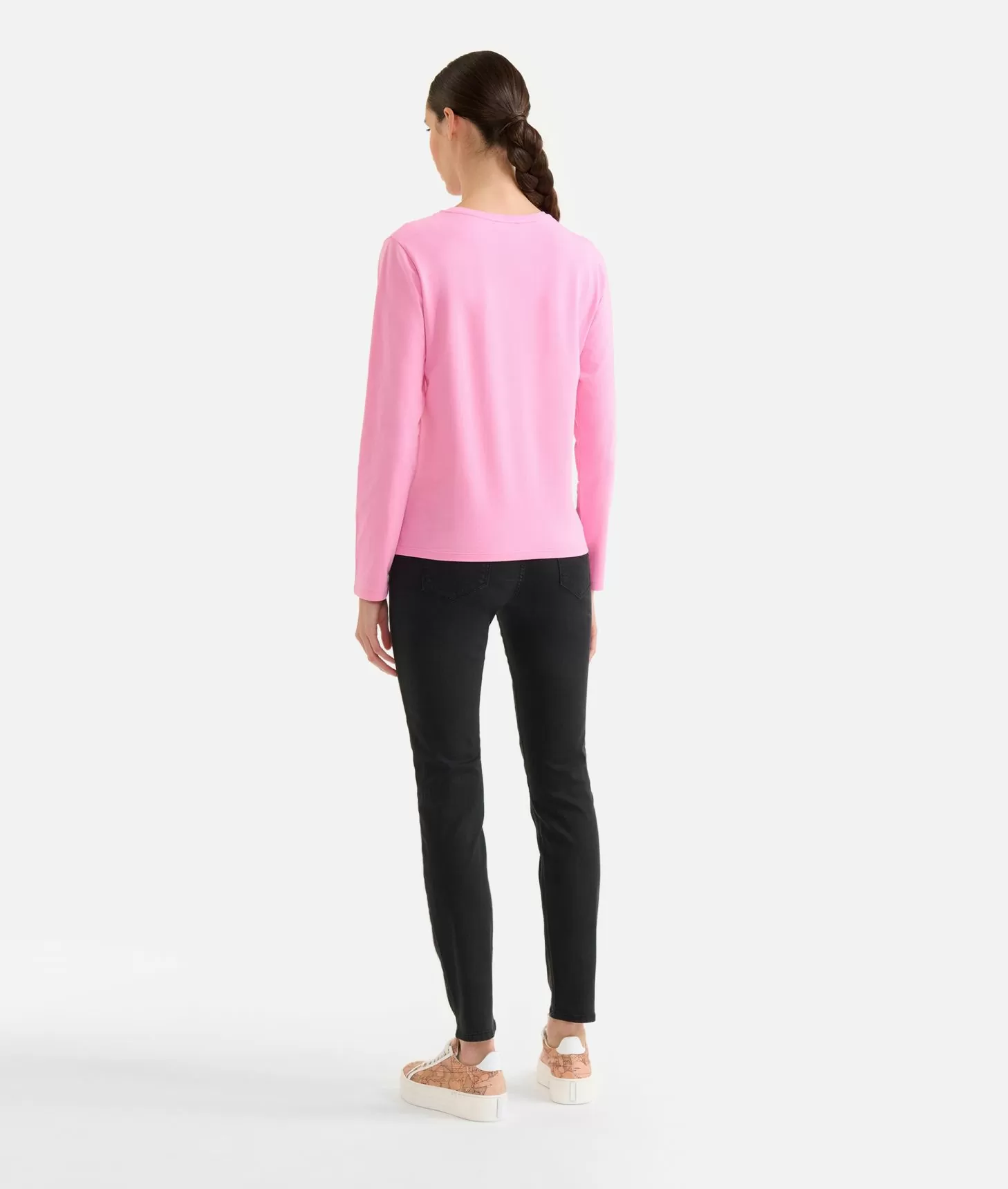 Alviero martini 1a classe T-shirt a maniche lunghe in jersey di cotone stretch con fondo Geo Classic Rosa Confetto Vendita