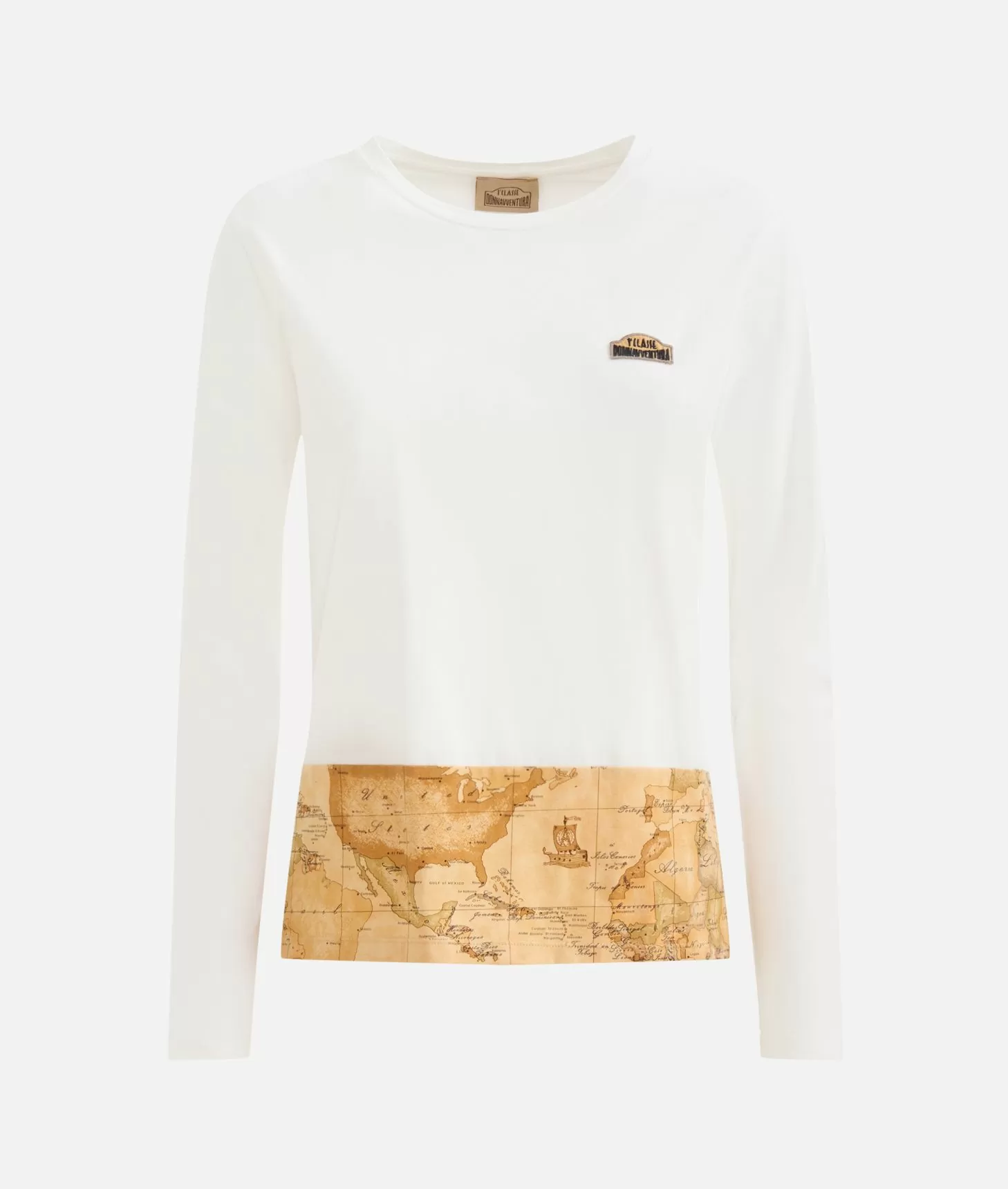 Alviero martini 1a classe T-shirt a maniche lunghe in jersey di cotone stretch con fondo Geo Classic Gesso Promozione