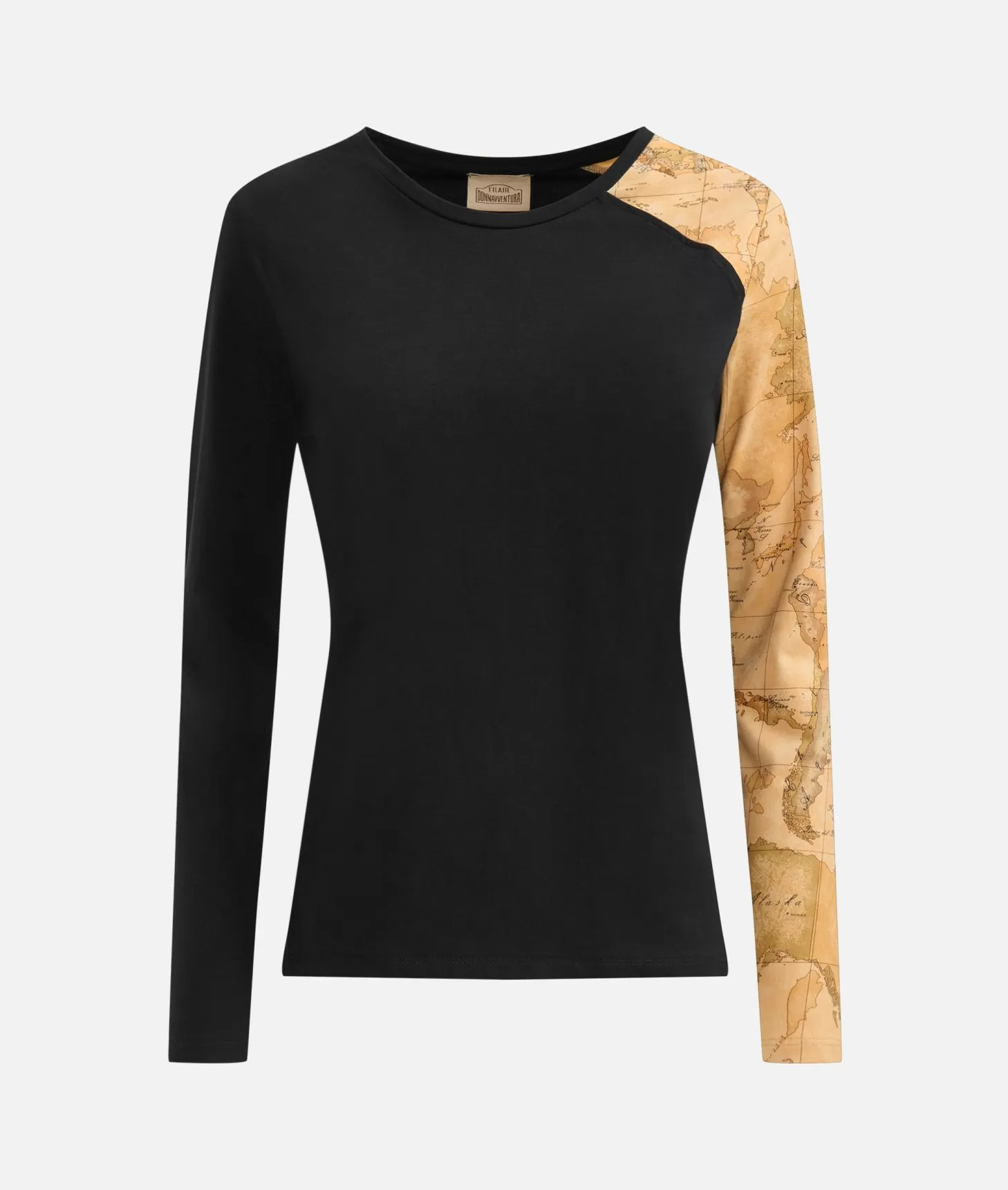 Alviero martini 1a classe T-shirt in jersey di cotone stretch con manica Geo Classic Nera Spedizione Gratuita