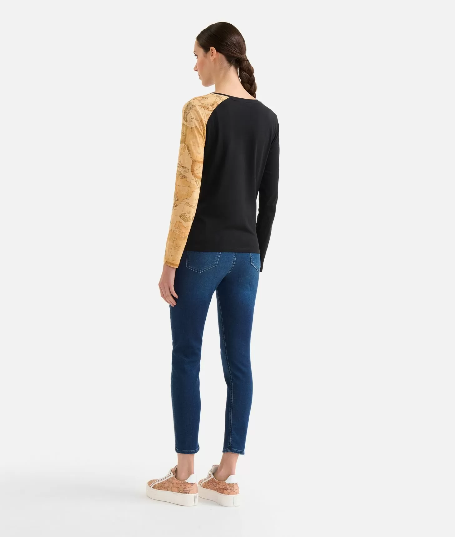 Alviero martini 1a classe T-shirt in jersey di cotone stretch con manica Geo Classic Nera Spedizione Gratuita