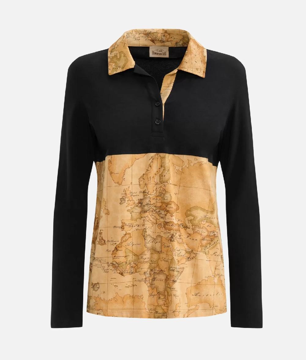 Alviero martini 1a classe Polo bimaterica a maniche lunghe in jersey di cotone stretch Nera Pezzi Unici