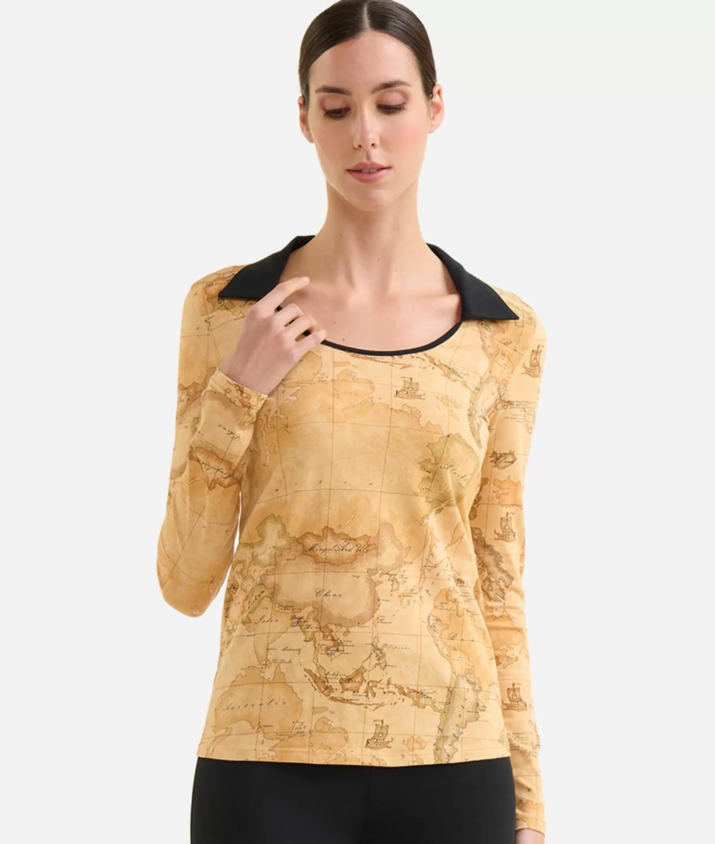 Alviero martini 1a classe T-shirt a maniche lunghe con colletto in jersey di cotone stretch Geo Classic Soddisfazione Garantita