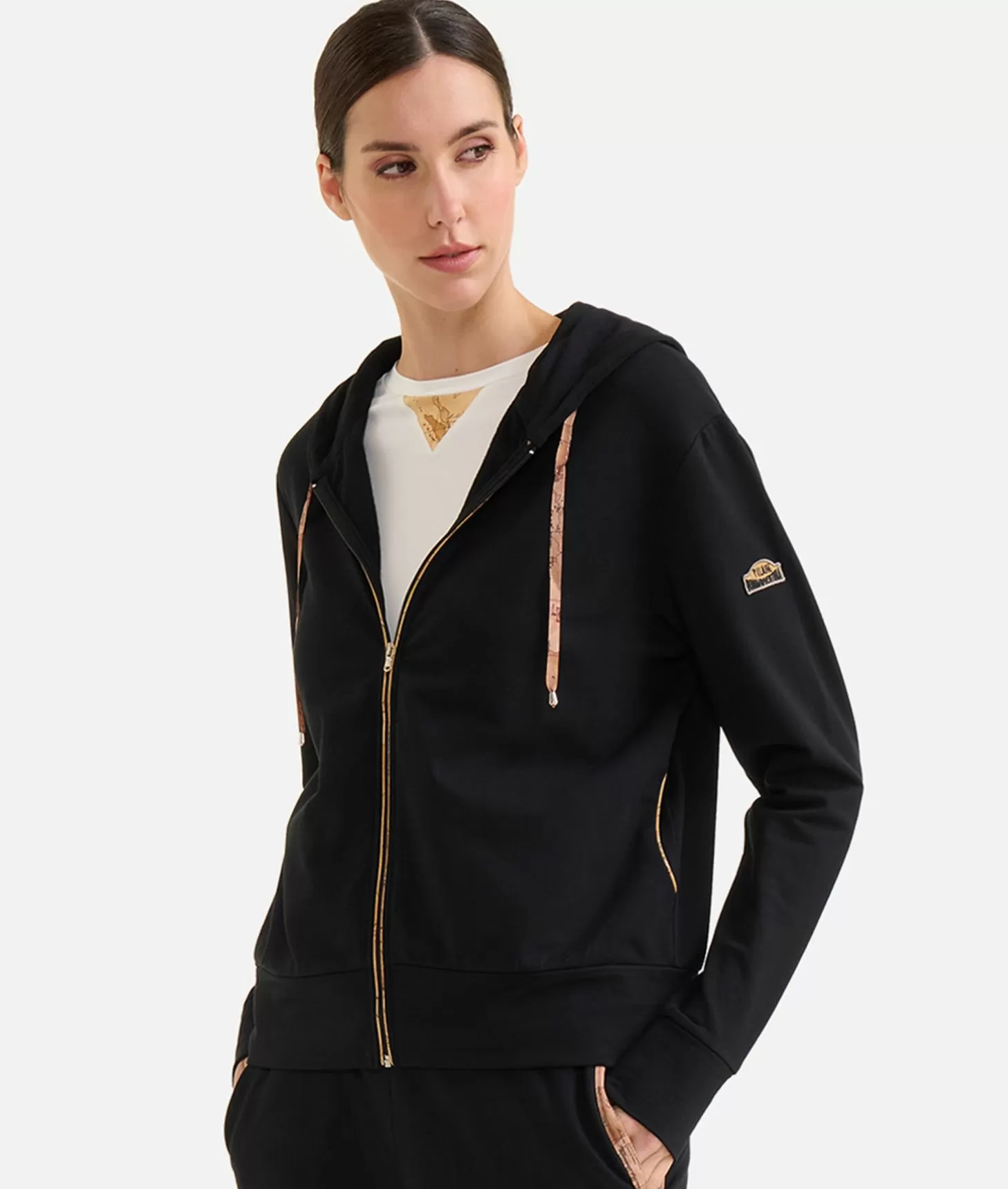 Alviero martini 1a classe Felpa in cotone garzato stretch con patch Donnavventura Nera Qualità Garantita
