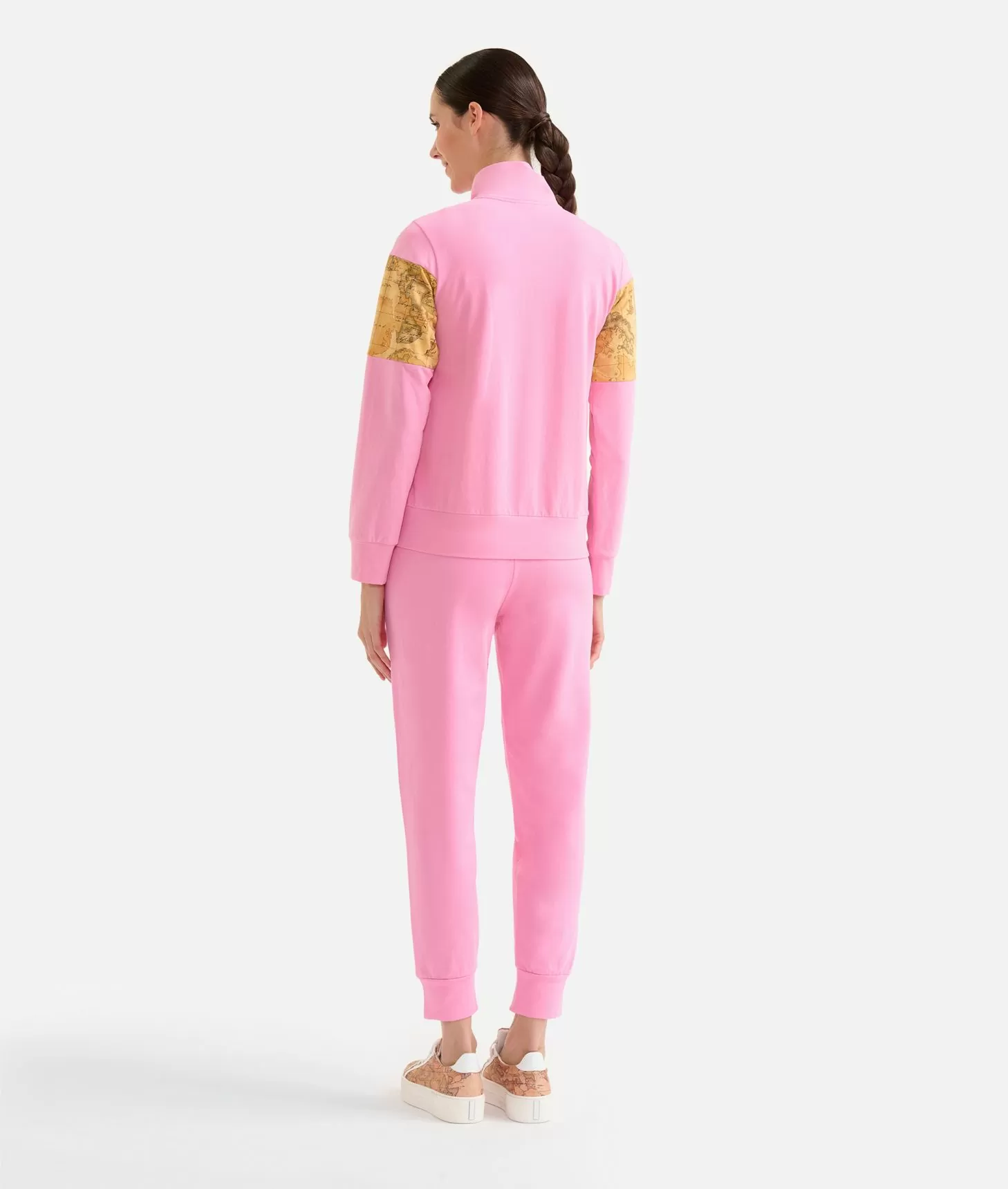 Alviero martini 1a classe Felpa con zip in cotone garzato stretch con inserti Geo Classic Rosa Confetto Fino Al -60%