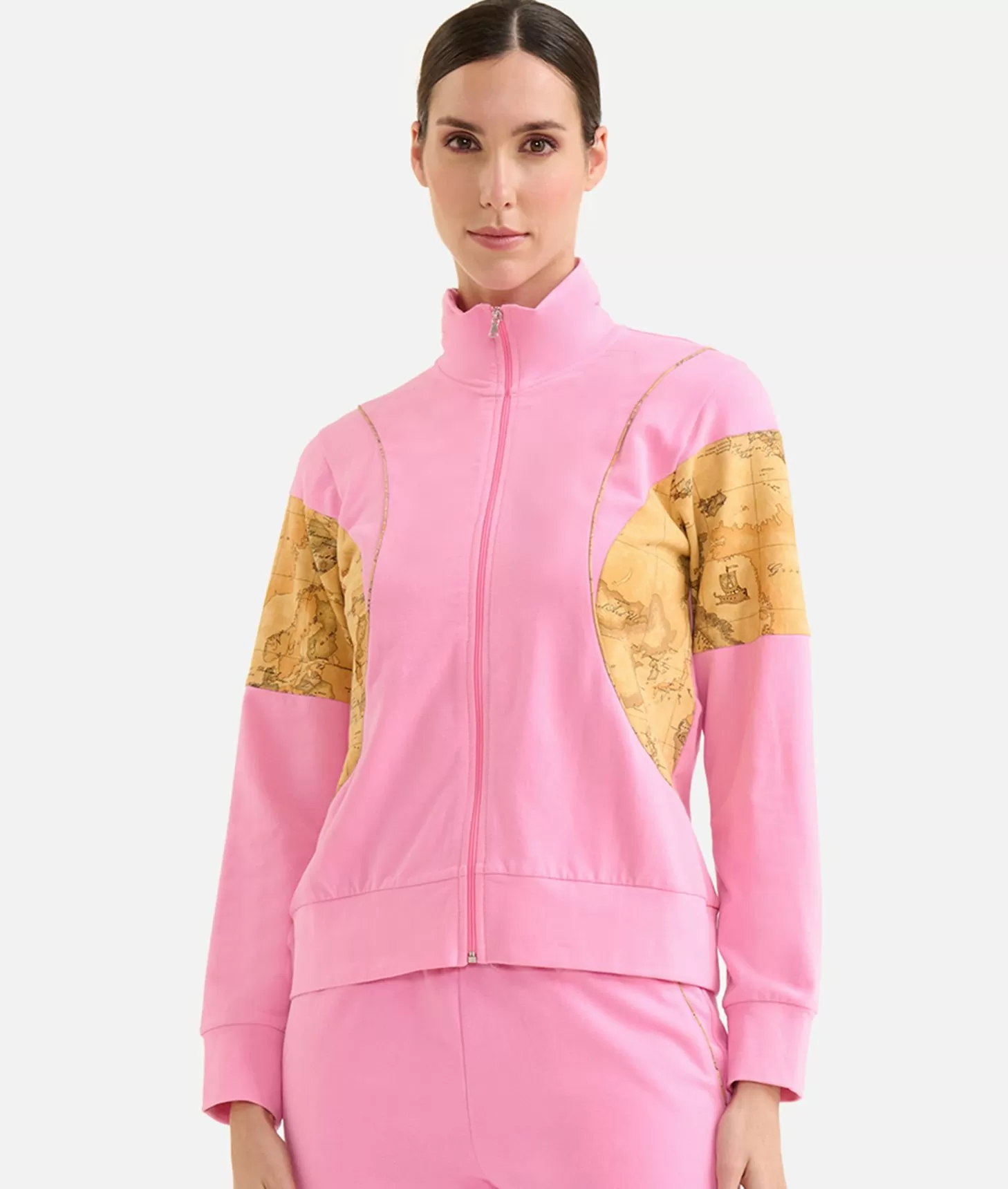 Alviero martini 1a classe Felpa con zip in cotone garzato stretch con inserti Geo Classic Rosa Confetto Fino Al -60%