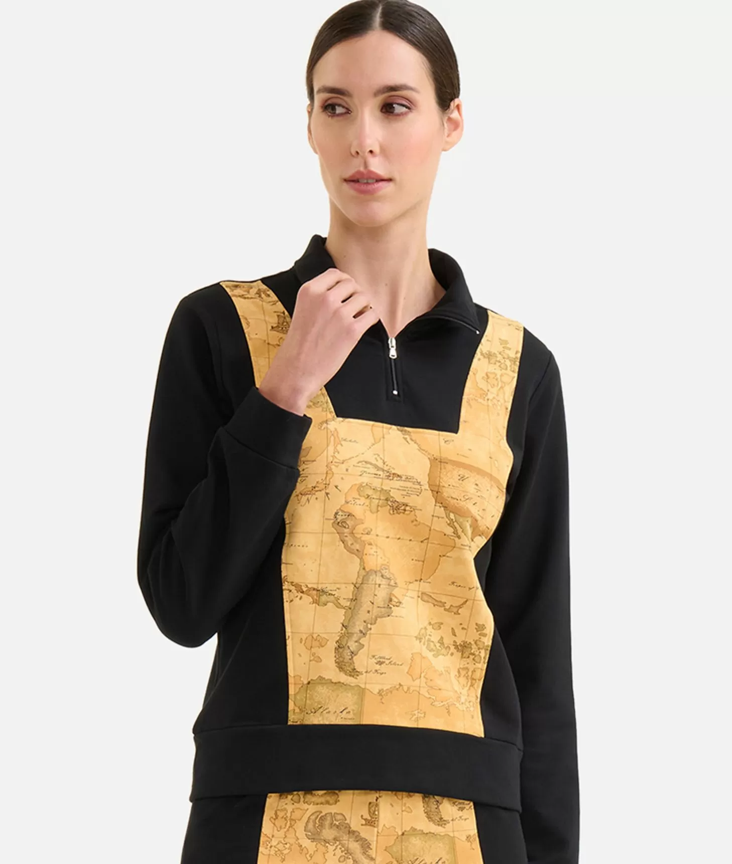 Alviero martini 1a classe Felpa in cotone garzato stretch con intarsio Geo Classic Nera Shopping Online