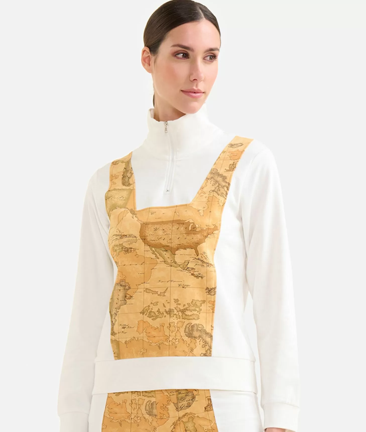 Alviero martini 1a classe Felpa in cotone garzato stretch con intarsio Geo Classic Avorio Sottocosto