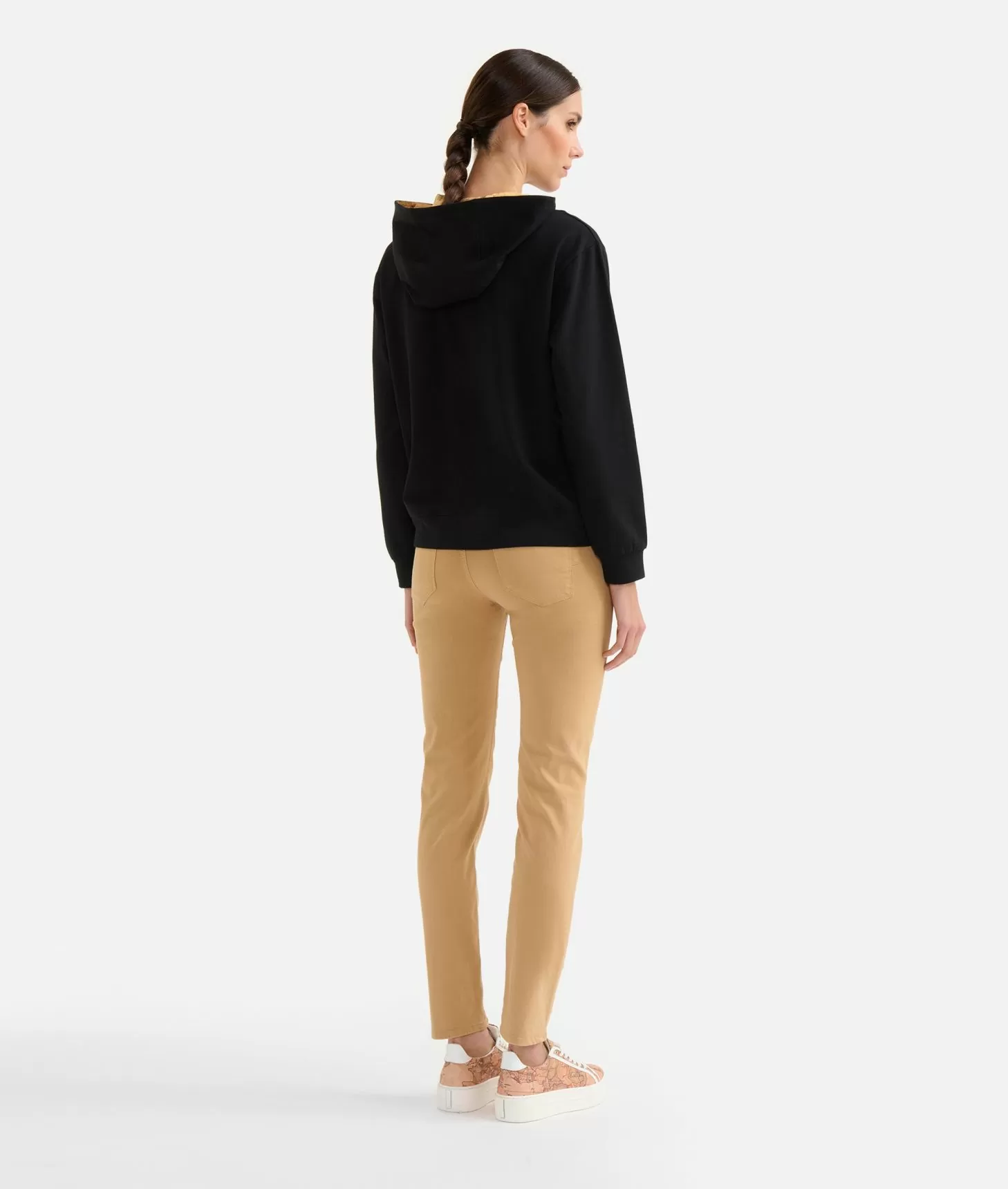 Alviero martini 1a classe Felpa in cotone garzato stretch con cappuccio Geo Classic Nera Convenienza