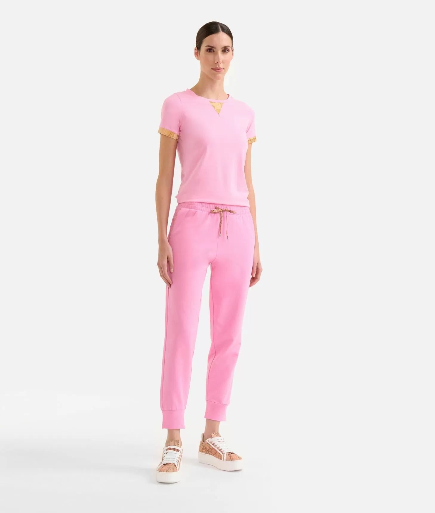 Alviero martini 1a classe Pantaloni in felpa garzata stretch con dettagli Geo Classic Rosa Confetto Economico