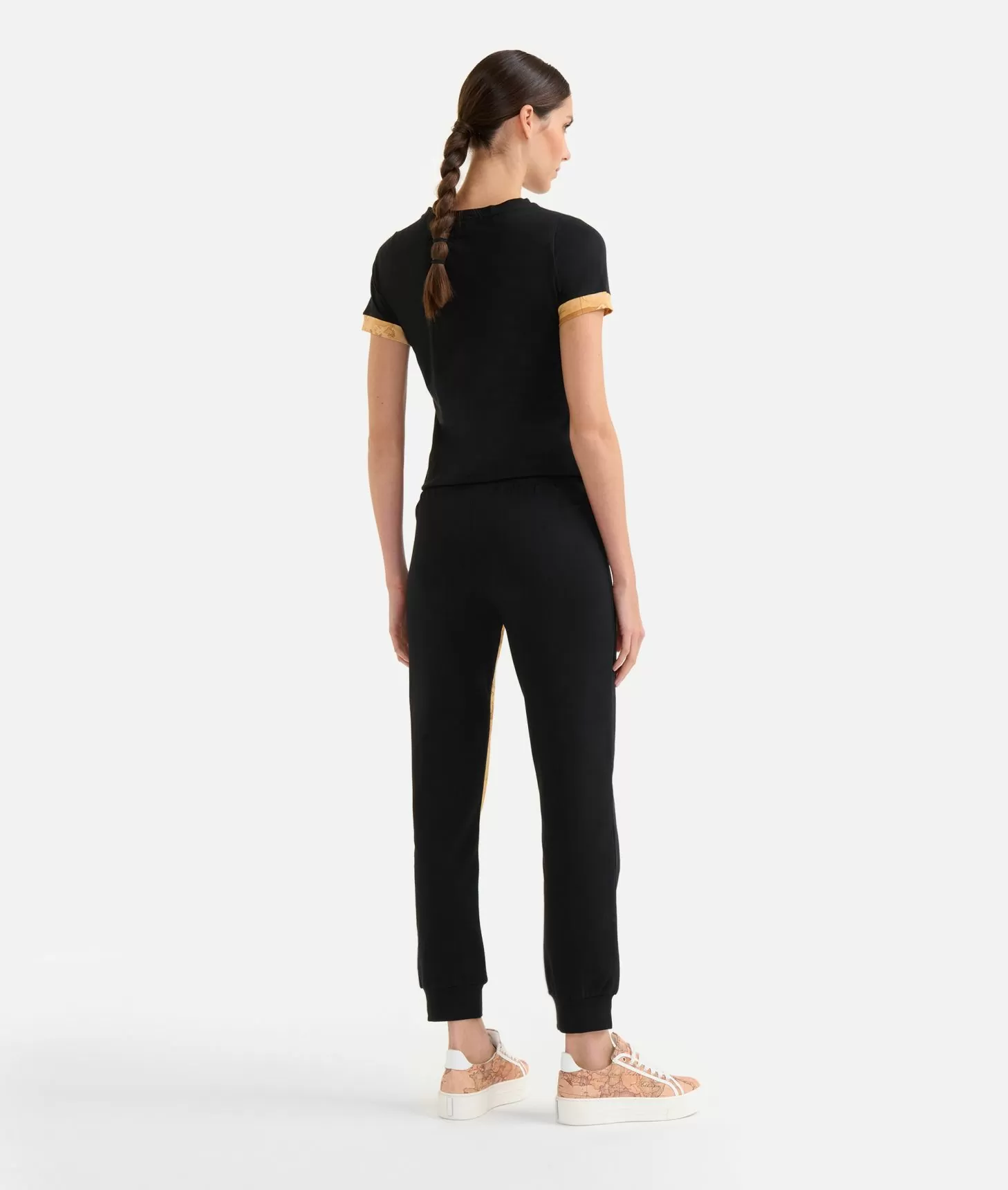Alviero martini 1a classe Pantaloni in felpa garzata stretch con intarsio Geo Classic Neri Outlet