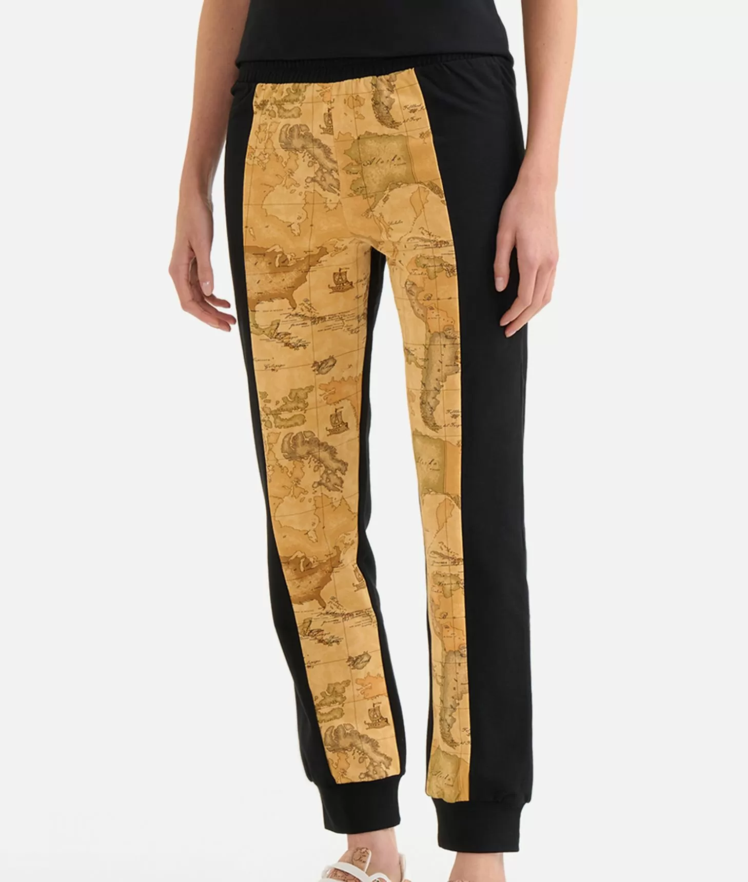 Alviero martini 1a classe Pantaloni in felpa garzata stretch con intarsio Geo Classic Neri Outlet