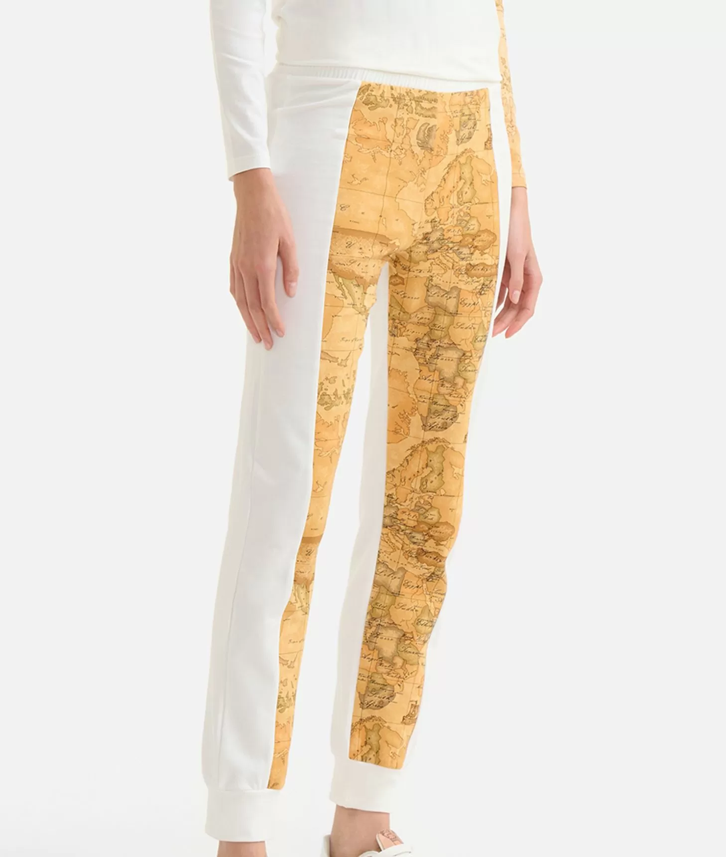 Alviero martini 1a classe Pantaloni in felpa garzata stretch con intarsio Geo Classic Avorio In Vendita