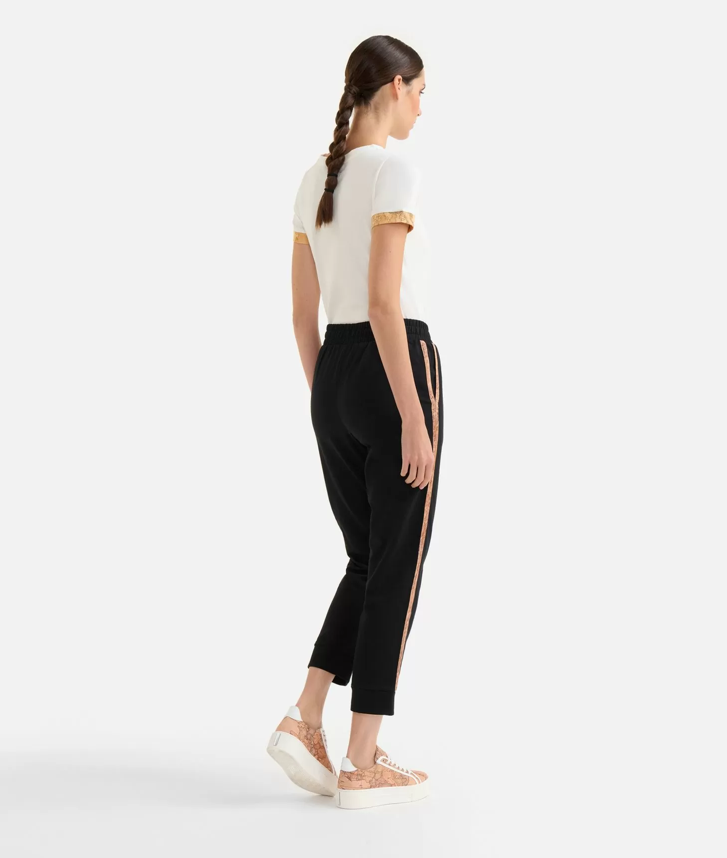 Alviero martini 1a classe Pantaloni in felpa garzata stretch con profili Geo Classic Neri Saldi