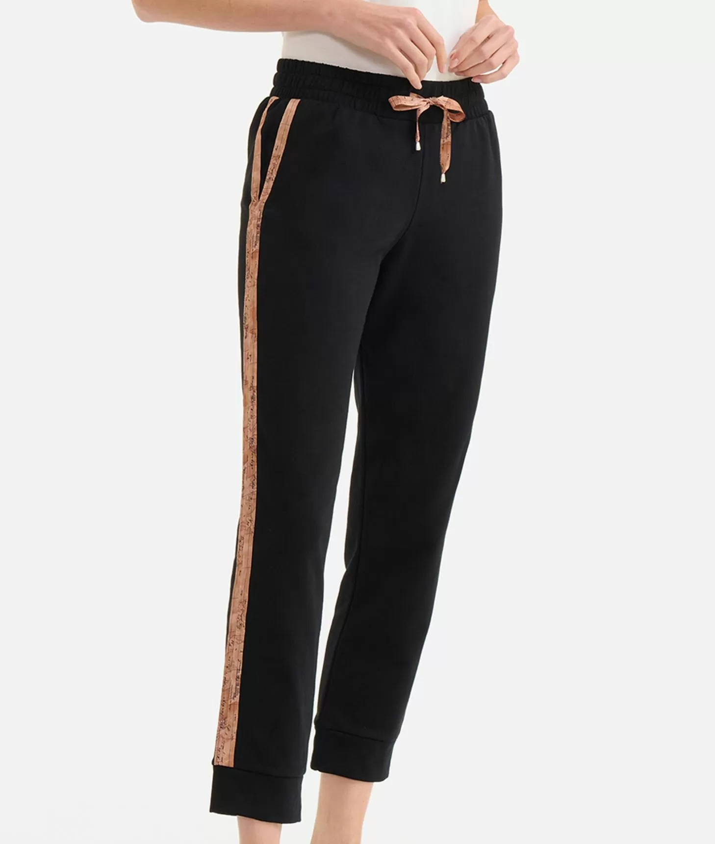 Alviero martini 1a classe Pantaloni in felpa garzata stretch con profili Geo Classic Neri Saldi