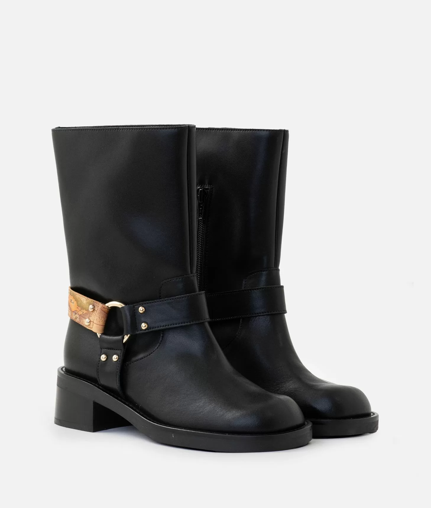 Alviero martini 1a classe Stivaletti biker in pelle liscia con dettaglio Geo Classic Neri Vendite Flash