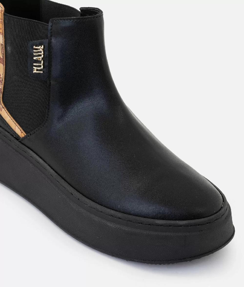 Alviero martini 1a classe Polacchini in pelle liscia con inserti Geo Classic Neri Offerta speciale