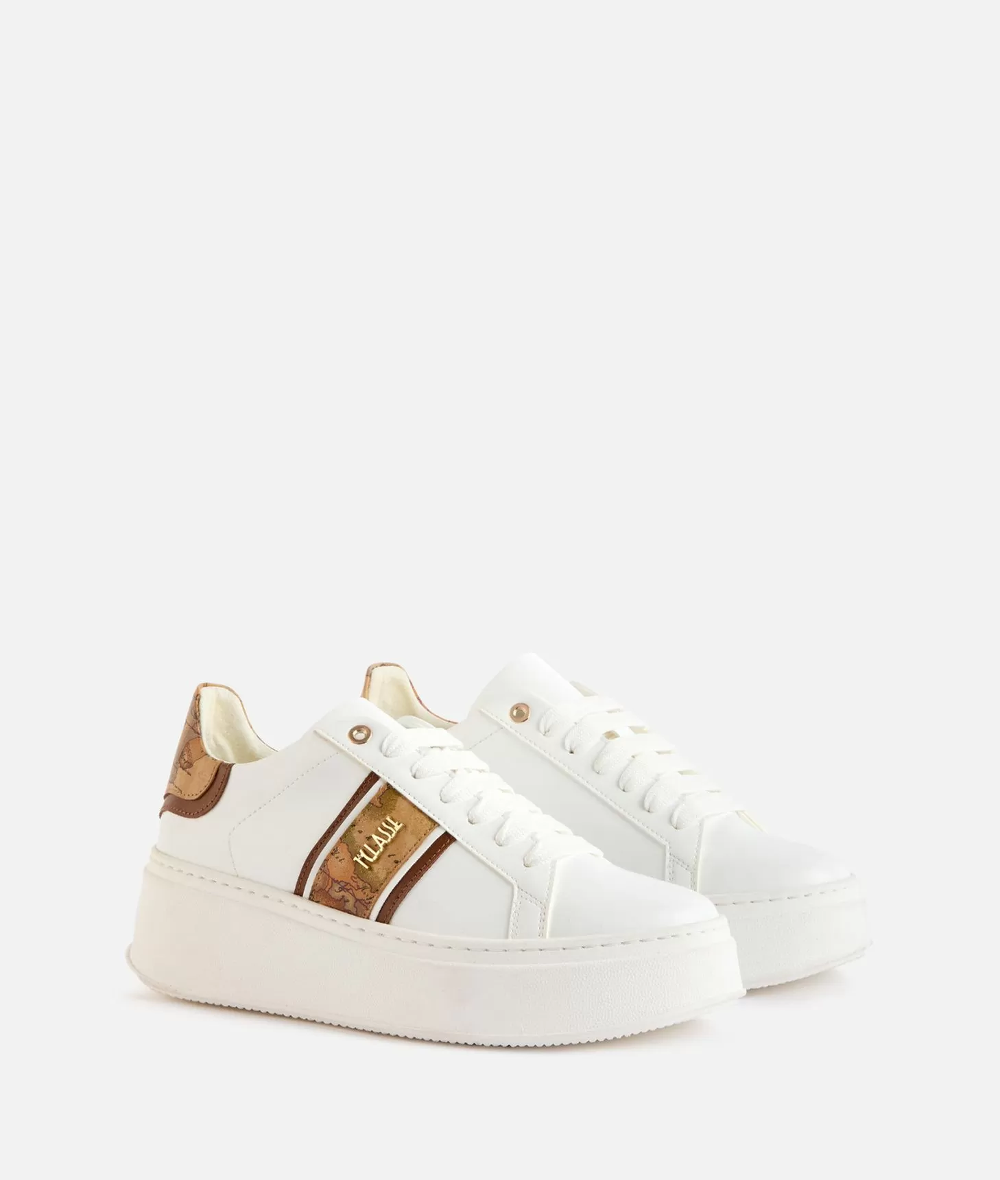 Alviero martini 1a classe Sneakers zeppate in eco nappa con banda Geo Classic Bianche 50% di sconto con spedizione gratuita