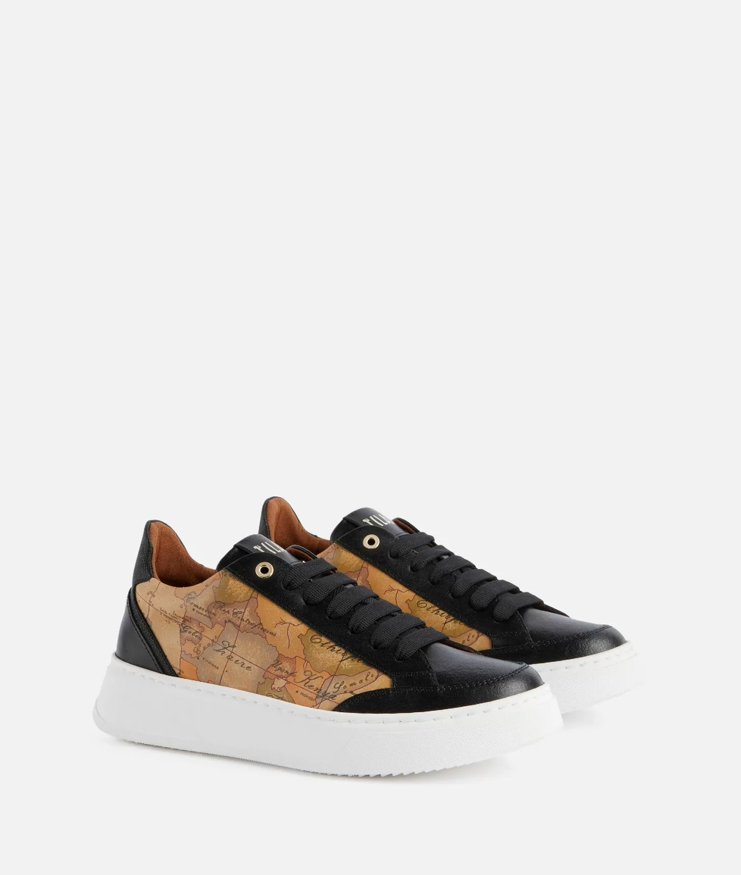 Alviero martini 1a classe Sneakers in pelle liscia con inserti Geo Classic e Saffiano Nere In Linea