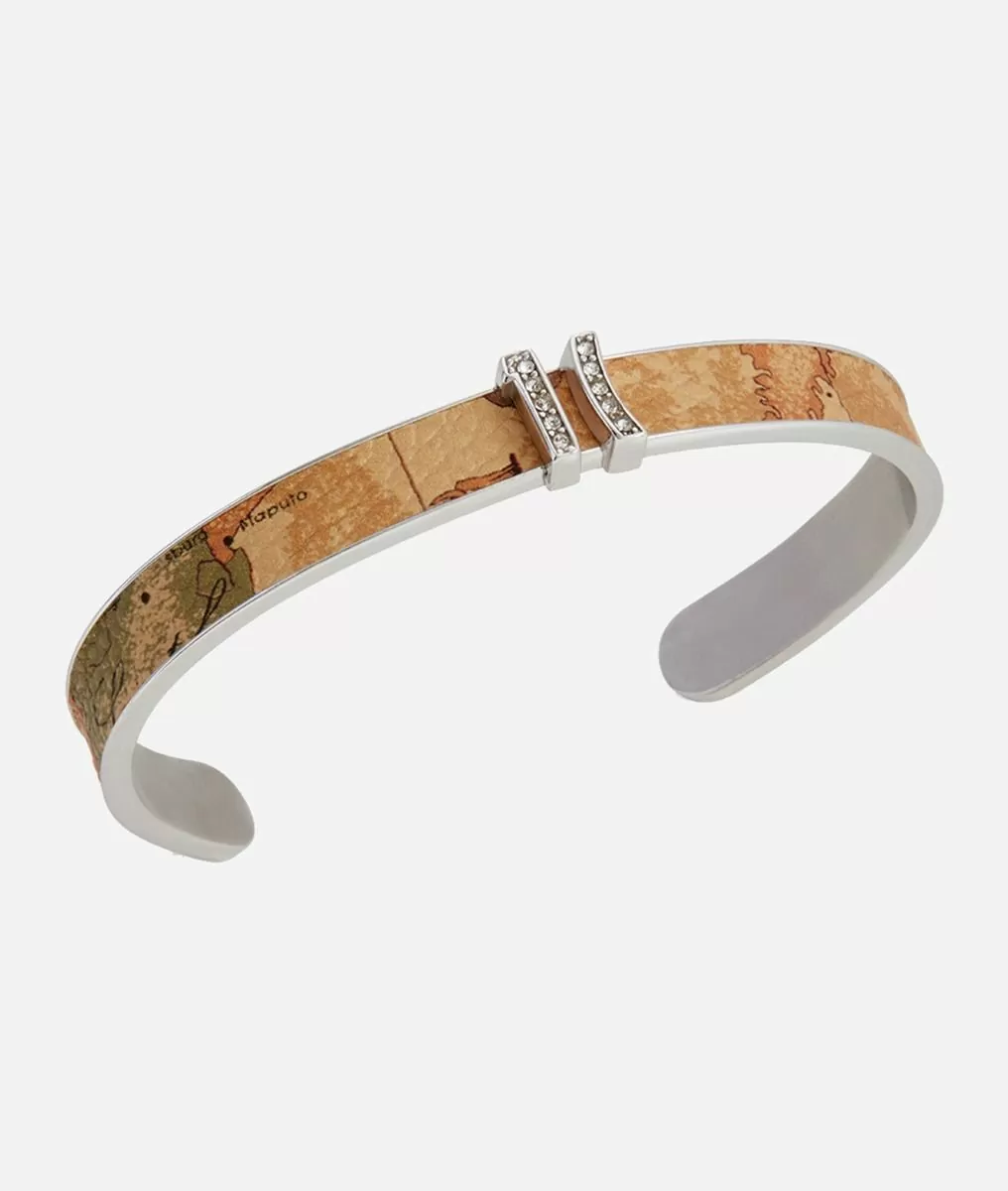 Alviero martini 1a classe Rodeo Drive bracciale rigido con inserti in pelle Geo in Argento Fornitura limitata