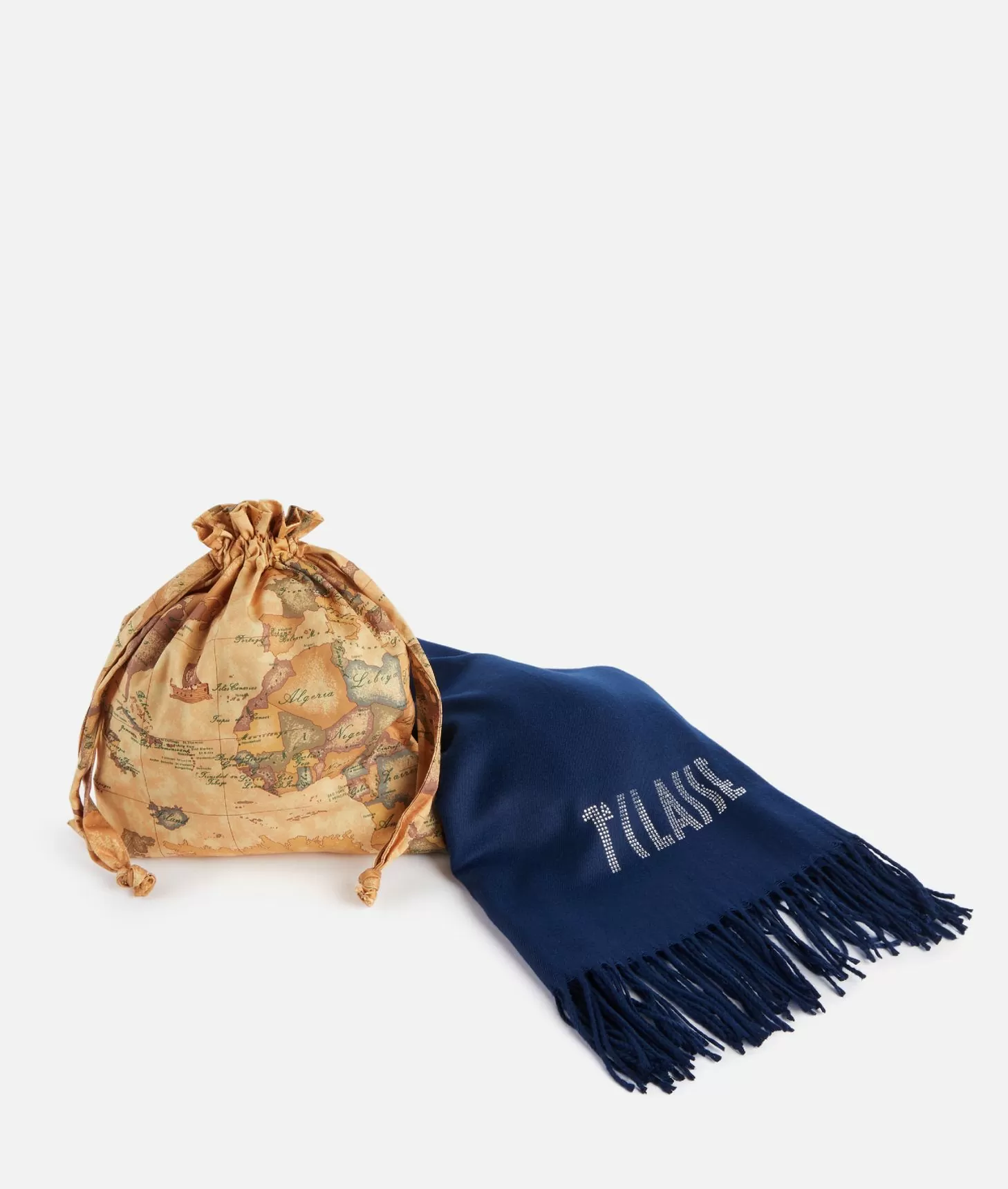 Alviero martini 1a classe Stola con logo in strass 72x175 Blu Navy Only for today