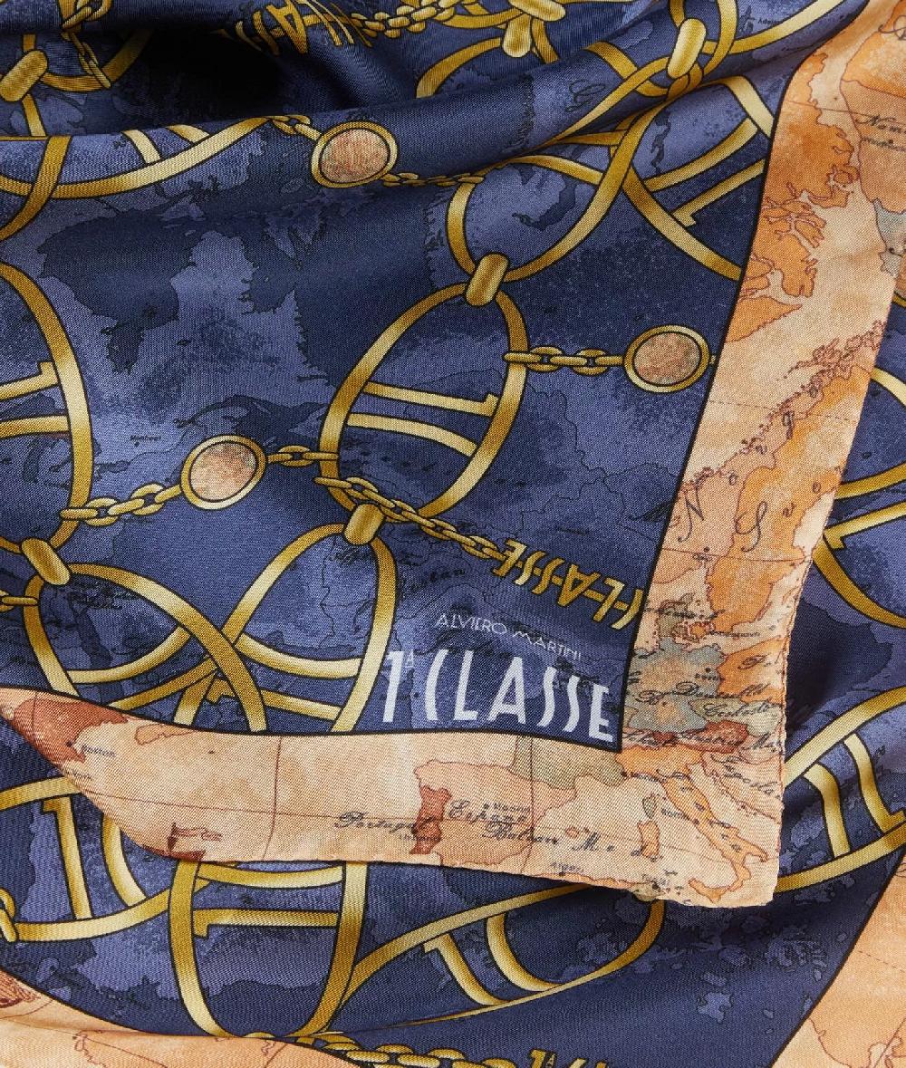 Alviero martini 1a classe Foulard Geo Chain in seta 70x70 Blu Zaffiro Esporta salva